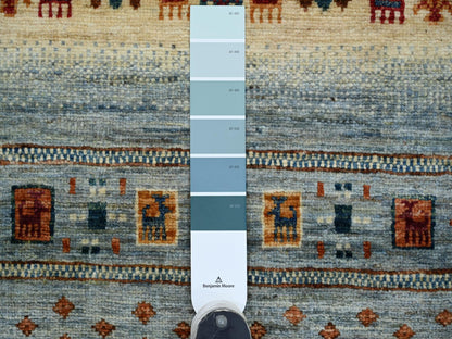 Blue 2'6" x 7'1" Tribal & Geometric Hand knotted Wool Rug - Sku: O022036