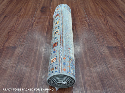 Blue 2'6" x 7'1" Tribal & Geometric Hand knotted Wool Rug - Sku: O022036