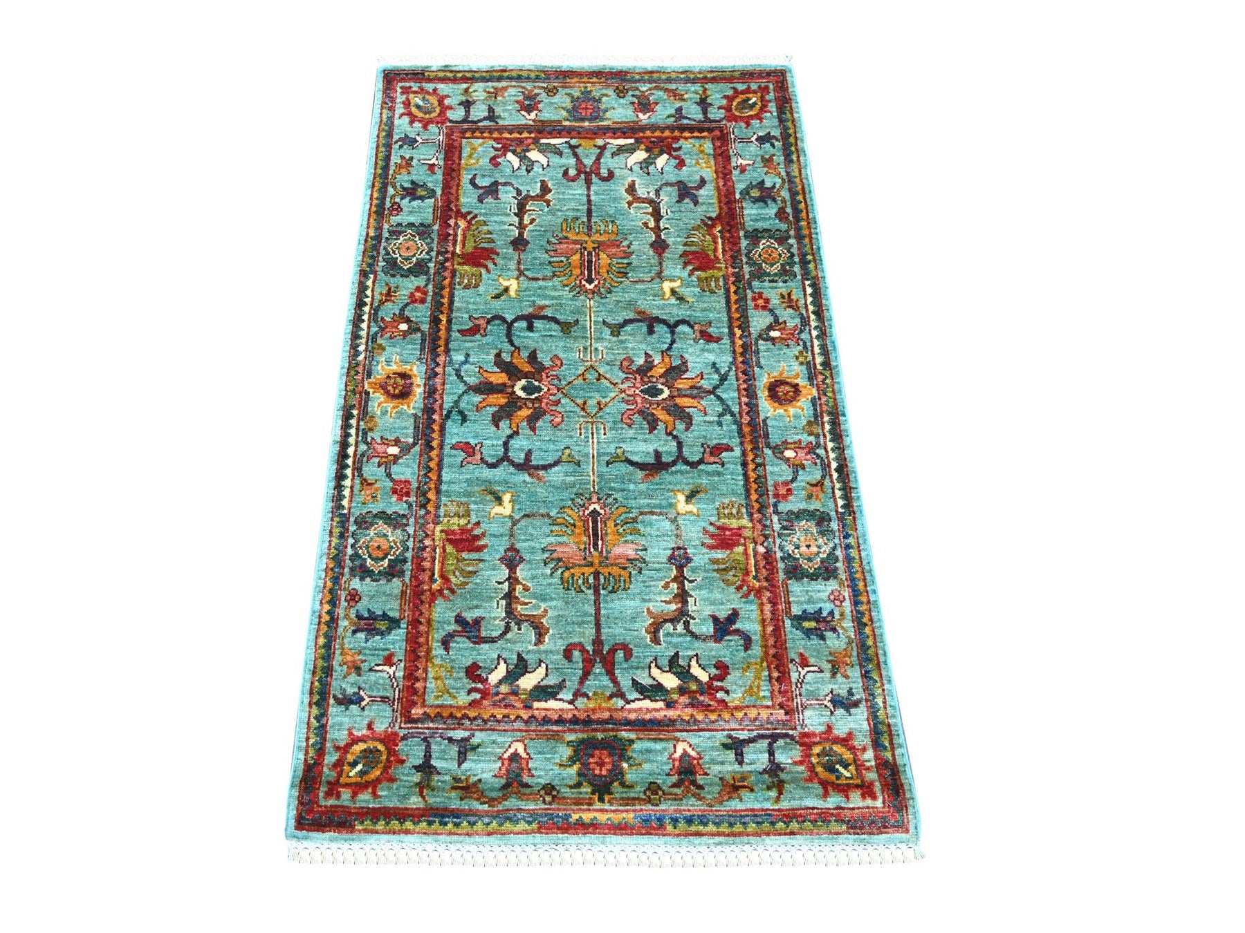 Blue 2'7" x 4'5" Tribal & Geometric Hand knotted Wool Rug - Sku: O022037