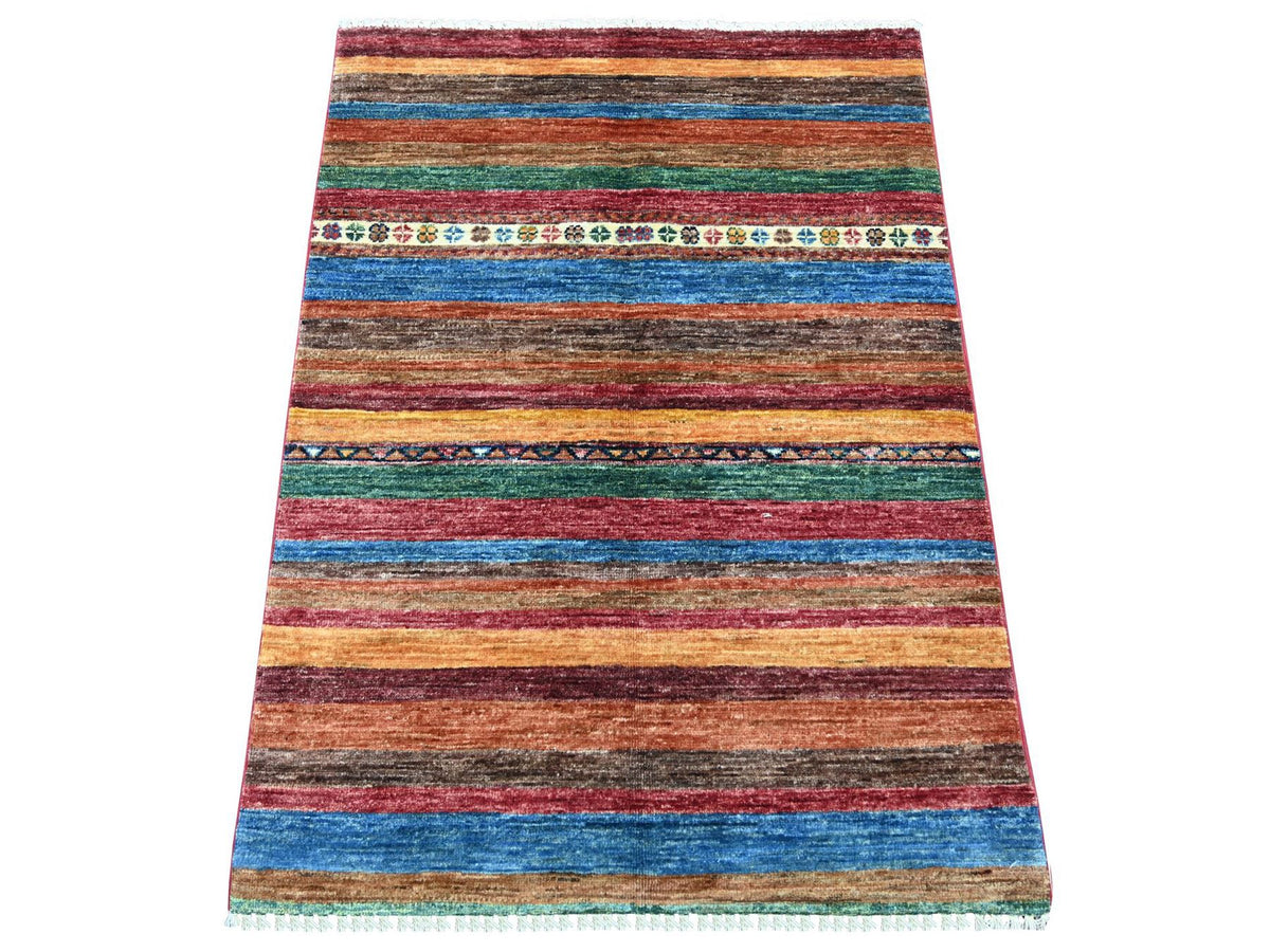 Kazak Tribal & Geometric hand-knotted wool rug in Multicolored, 2'9" x 3'10" — SKU O022038
