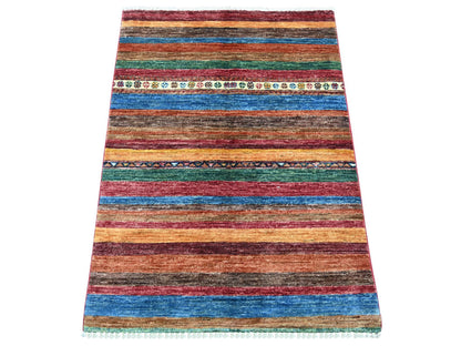 Kazak Tribal & Geometric hand-knotted wool rug in Multicolored, 2'9" x 3'10" — SKU O022038