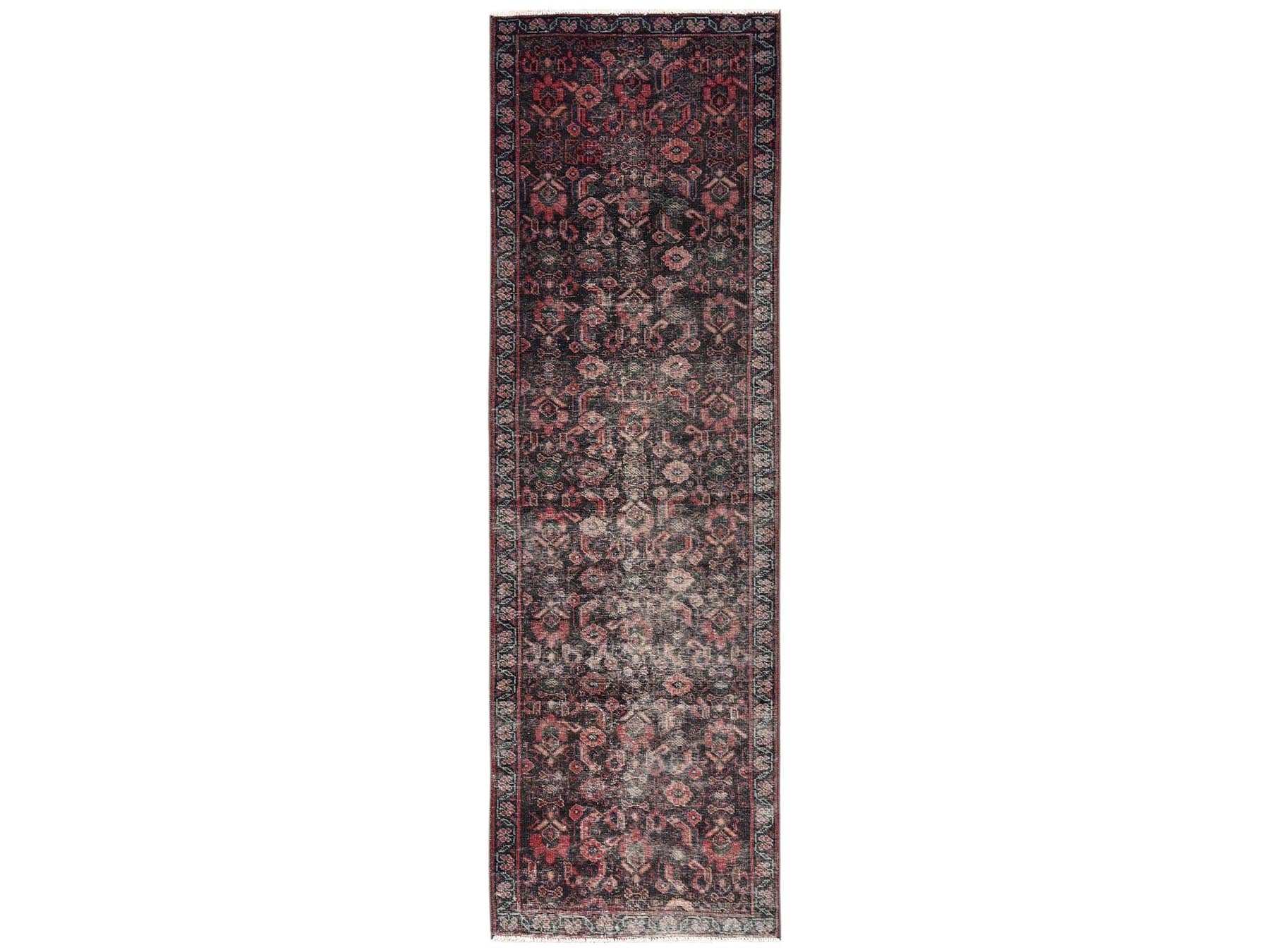 Brown 2'7" x 8'7" Vintage Hand knotted Wool Rug - Sku: O02203