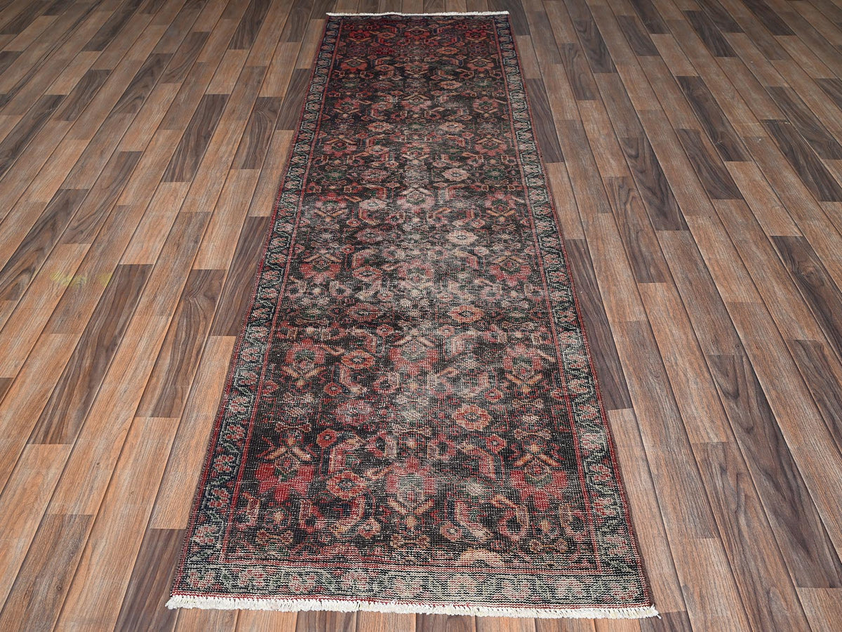 Vintage hand-knotted wool runner in Brown, 2'7" x 8'7" — SKU O02203 (view 2)