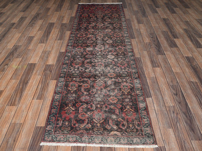 Vintage hand-knotted wool runner in Brown, 2'7" x 8'7" — SKU O02203 (view 2)