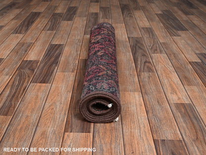 Brown 2'7" x 8'7" Vintage Hand knotted Wool Rug - Sku: O02203