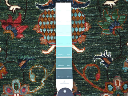 Green 2'11" x 4'11" Tribal & Geometric Hand knotted Wool Rug - Sku: O022041