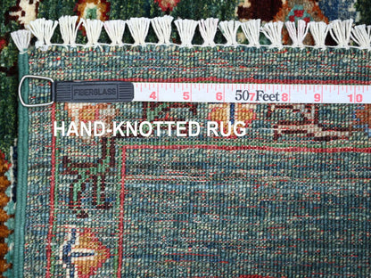 Green 2'11" x 4'11" Tribal & Geometric Hand knotted Wool Rug - Sku: O022041