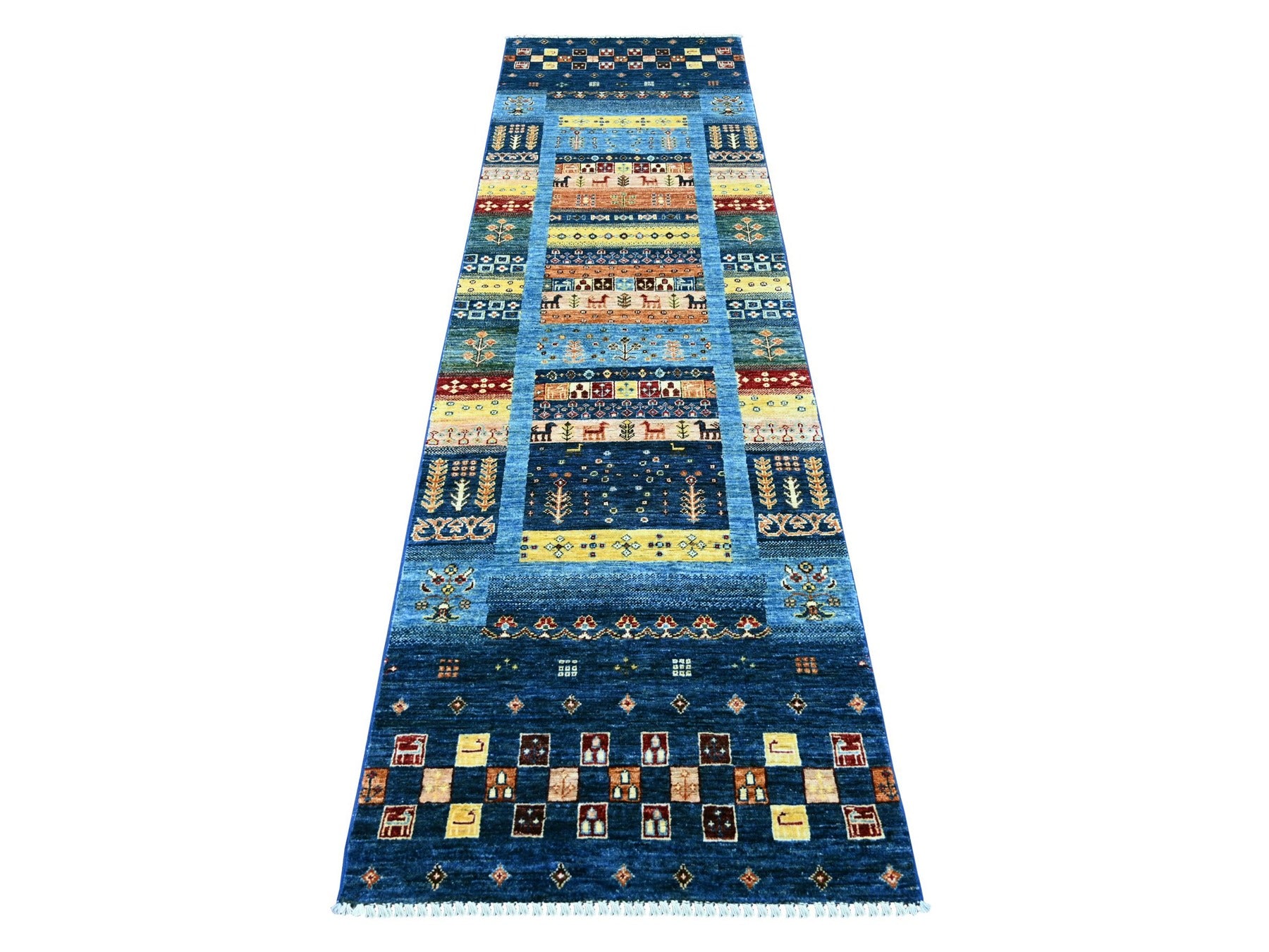 Blue 2'9" x 9'7" Tribal & Geometric Hand knotted Wool Rug - Sku: O022042
