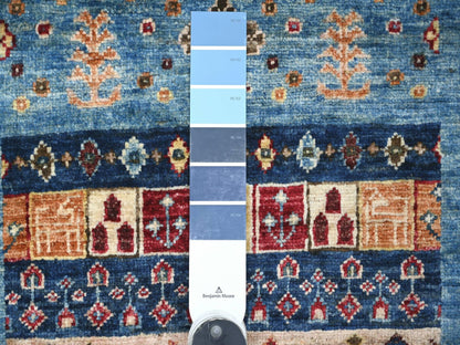 Blue 2'9" x 9'7" Tribal & Geometric Hand knotted Wool Rug - Sku: O022042