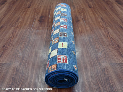 Blue 2'9" x 9'7" Tribal & Geometric Hand knotted Wool Rug - Sku: O022042