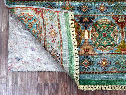 Blue 2'8" x 3'11" Tribal & Geometric Hand knotted Wool Rug - Sku: O022043