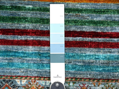 Blue 2'8" x 3'11" Tribal & Geometric Hand knotted Wool Rug - Sku: O022043