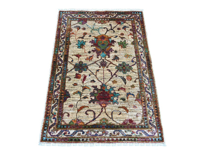 Tribal & Geometric hand-knotted wool rug in Ivory & Oyster White, 2'9" x 4'1" — SKU O022045