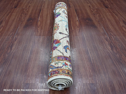 Tribal & Geometric hand-knotted wool rug in Ivory & Oyster White, 2'9" x 4'1" — SKU O022045 (view 4)