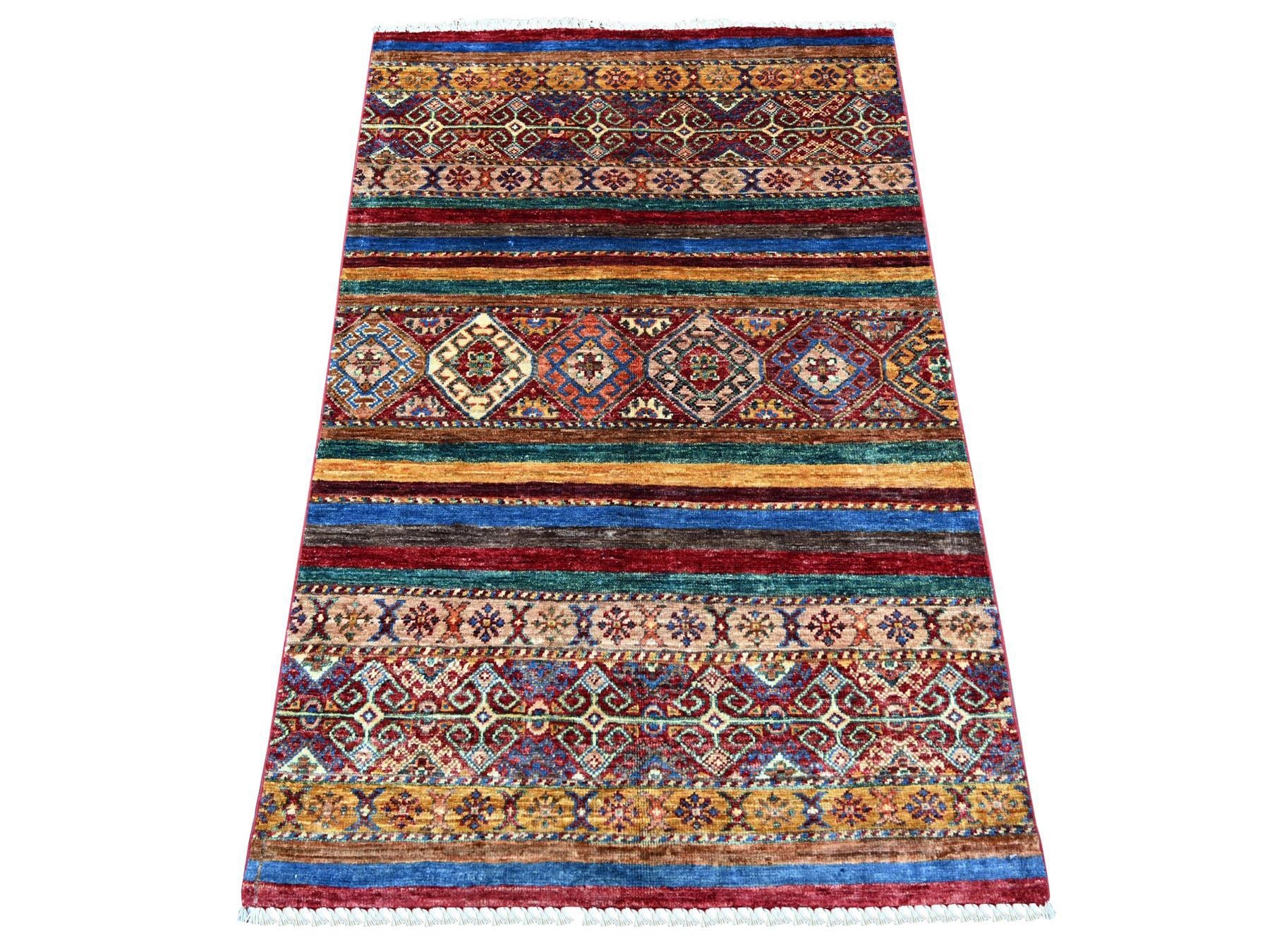 Kazak Tribal & Geometric hand-knotted wool rug in Red, 2'10" x 4'4" — SKU O022048