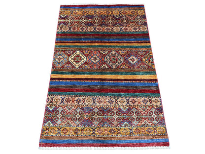 Kazak Tribal & Geometric hand-knotted wool rug in Red, 2'10" x 4'4" — SKU O022048