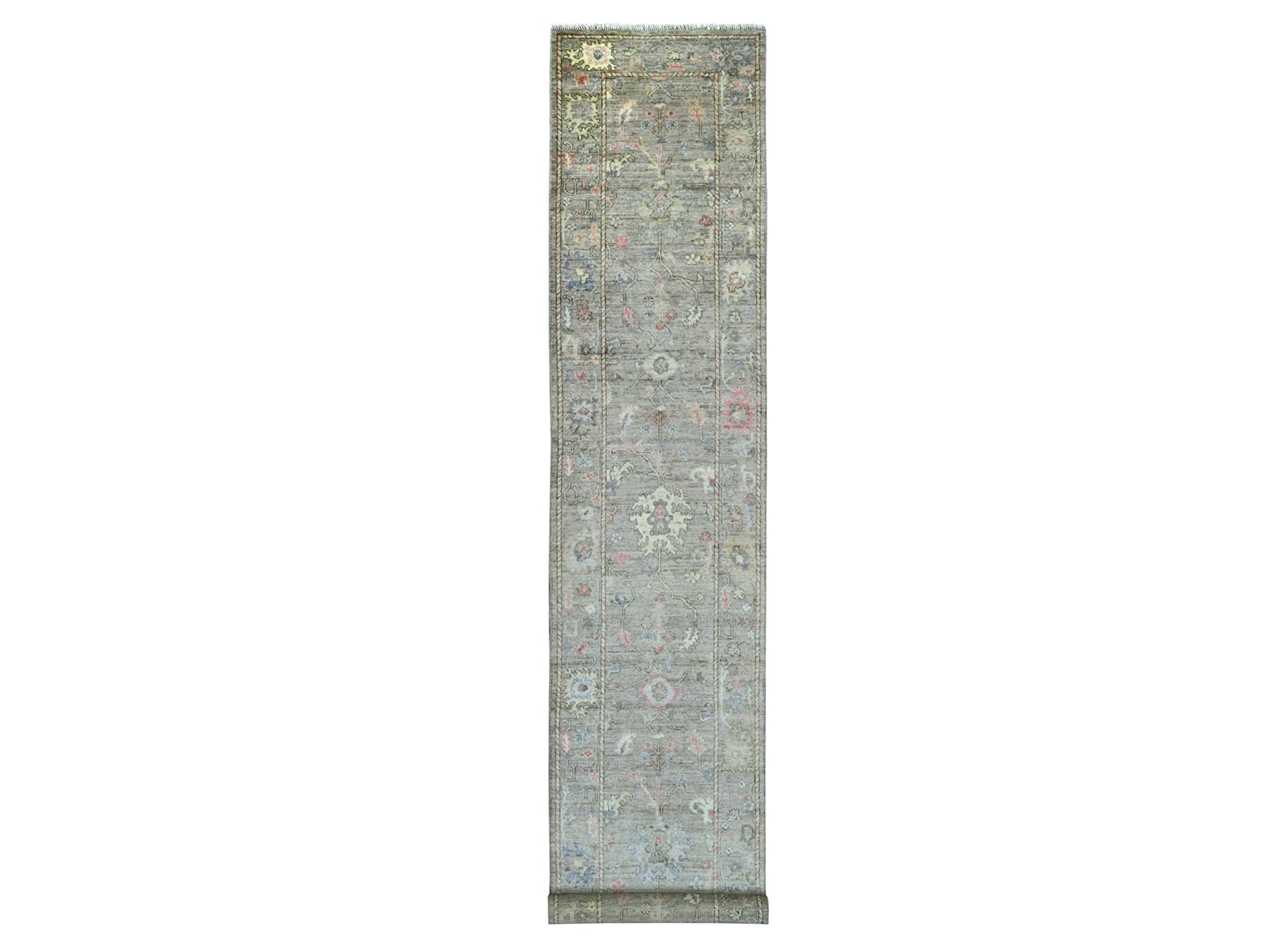 Brown 2'10" x 17'4" Oushak And Peshawar Hand knotted Wool Rug - Sku: O022051
