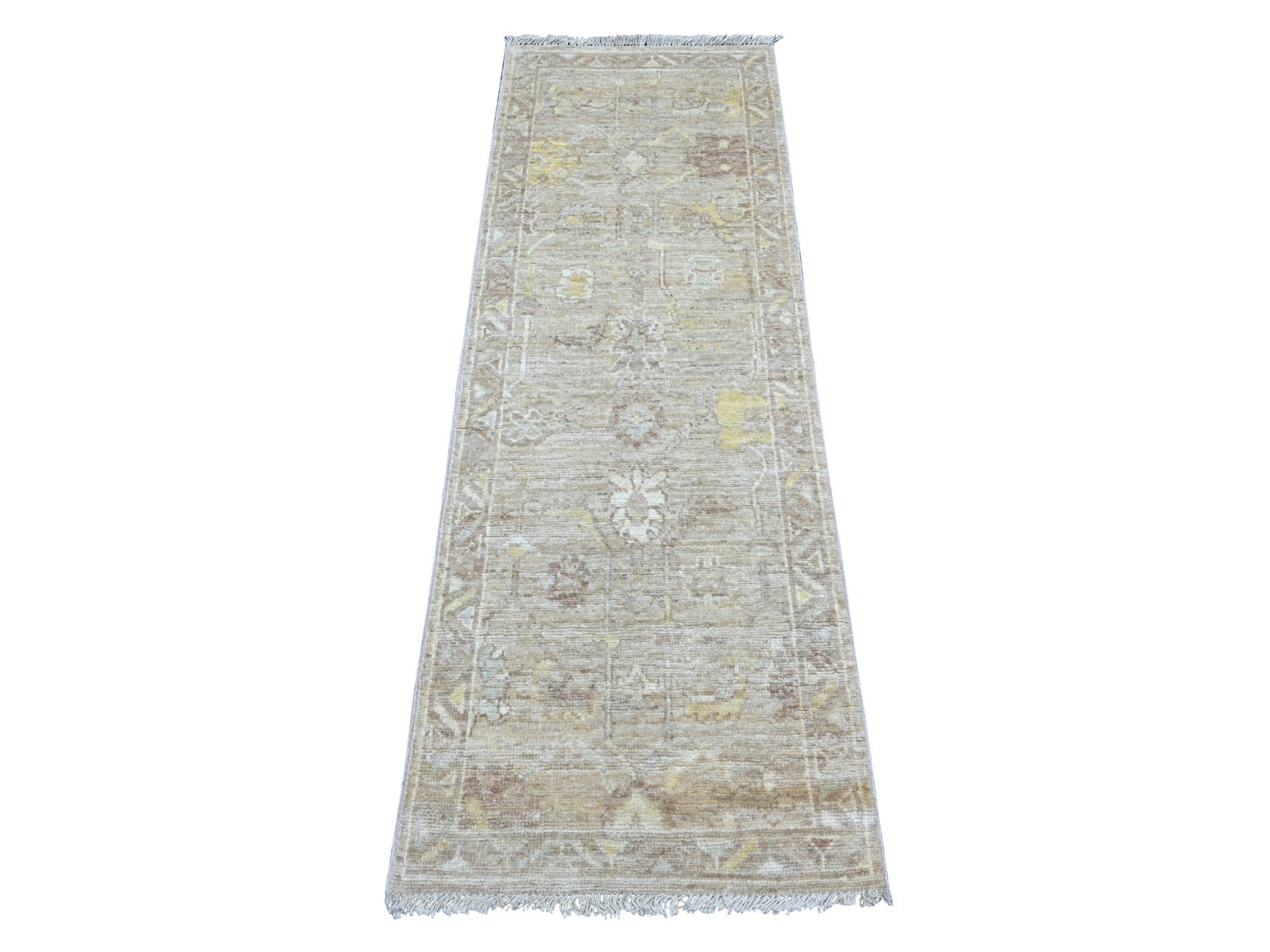 Brown 2'1" x 5'11" Oushak And Peshawar Hand knotted Wool Rug - Sku: O022053