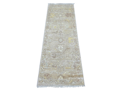 Brown 2'1" x 5'11" Oushak And Peshawar Hand knotted Wool Rug - Sku: O022053