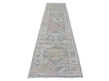 Brown 3'1" x 11'7" Oushak And Peshawar Hand knotted Wool Rug - Sku: O022054