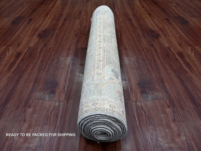Brown 3'1" x 11'7" Oushak And Peshawar Hand knotted Wool Rug - Sku: O022054