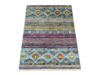 Blue 2'9" x 3'8" Tribal & Geometric Hand knotted Wool Rug - Sku: O022061