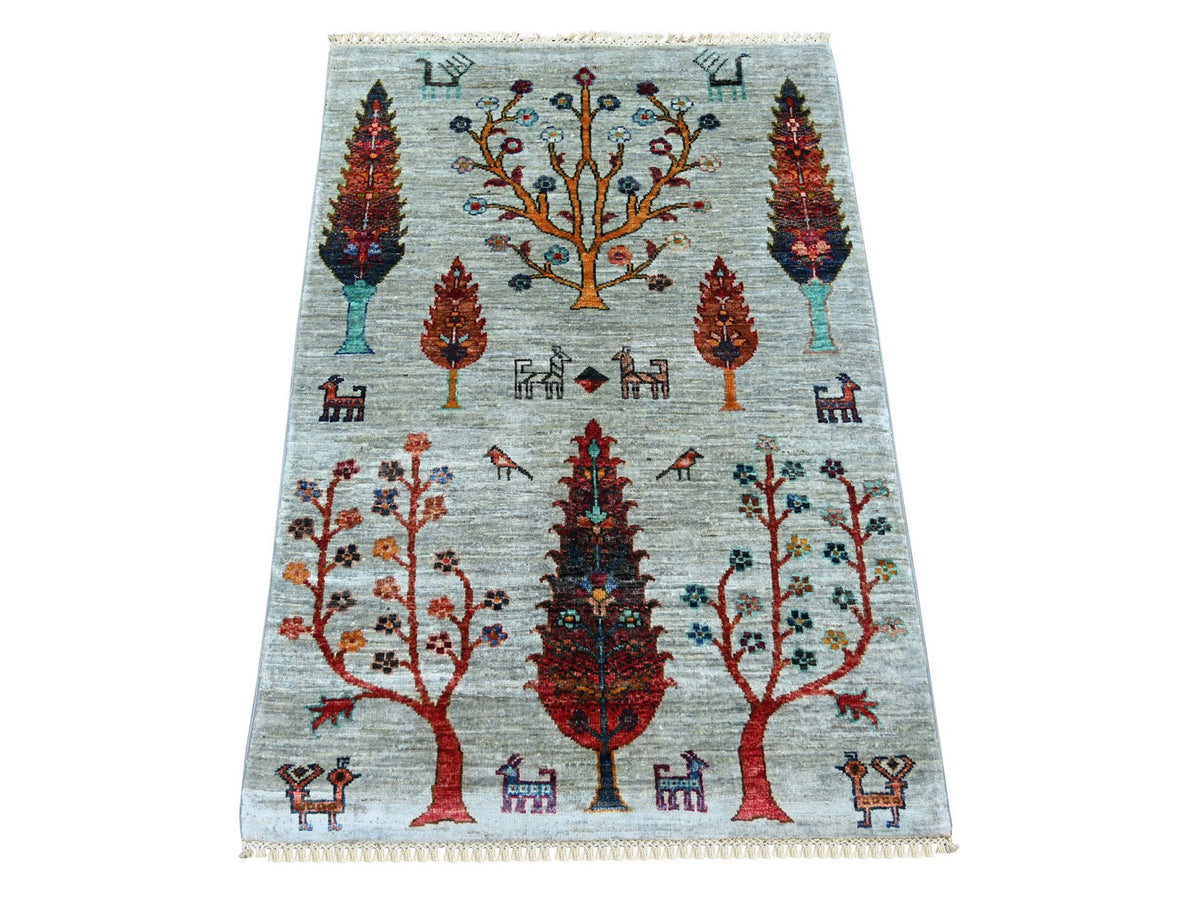 Tribal & Geometric hand-knotted wool rug in Gray, 2'8" x 3'10" — SKU O022062