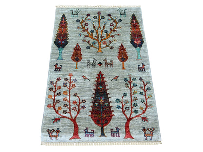 Tribal & Geometric hand-knotted wool rug in Gray, 2'8" x 3'10" — SKU O022062