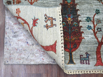 Grey 2'8" x 3'10" Tribal & Geometric Hand knotted Wool Rug - Sku: O022062