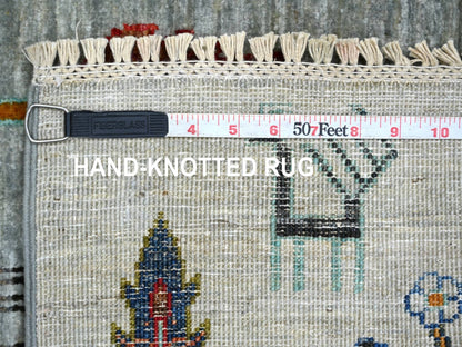 Grey 2'8" x 3'10" Tribal & Geometric Hand knotted Wool Rug - Sku: O022062