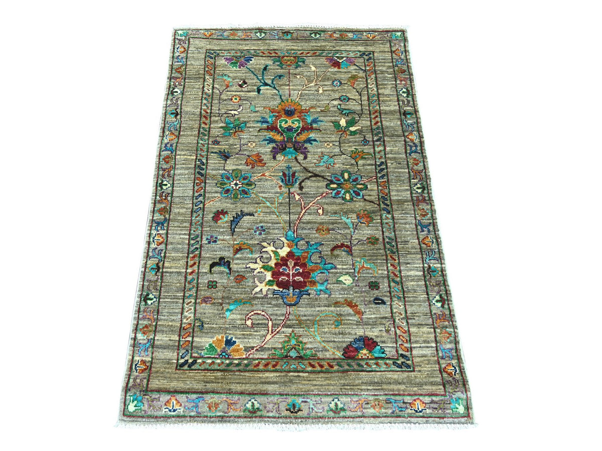 Tribal & Geometric hand-knotted wool rug in Gray, 2'8" x 4'4" — SKU O022064