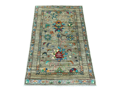 Tribal & Geometric hand-knotted wool rug in Gray, 2'8" x 4'4" — SKU O022064