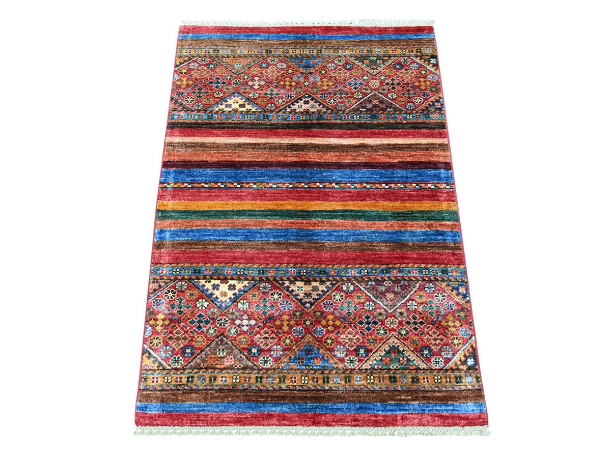 Kazak Tribal & Geometric hand-knotted wool rug in Red, 2'8" x 3'11" — SKU O022065