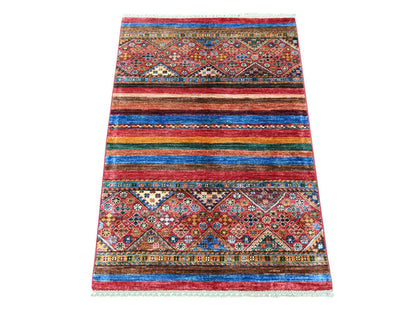 Kazak Tribal & Geometric hand-knotted wool rug in Red, 2'8" x 3'11" — SKU O022065