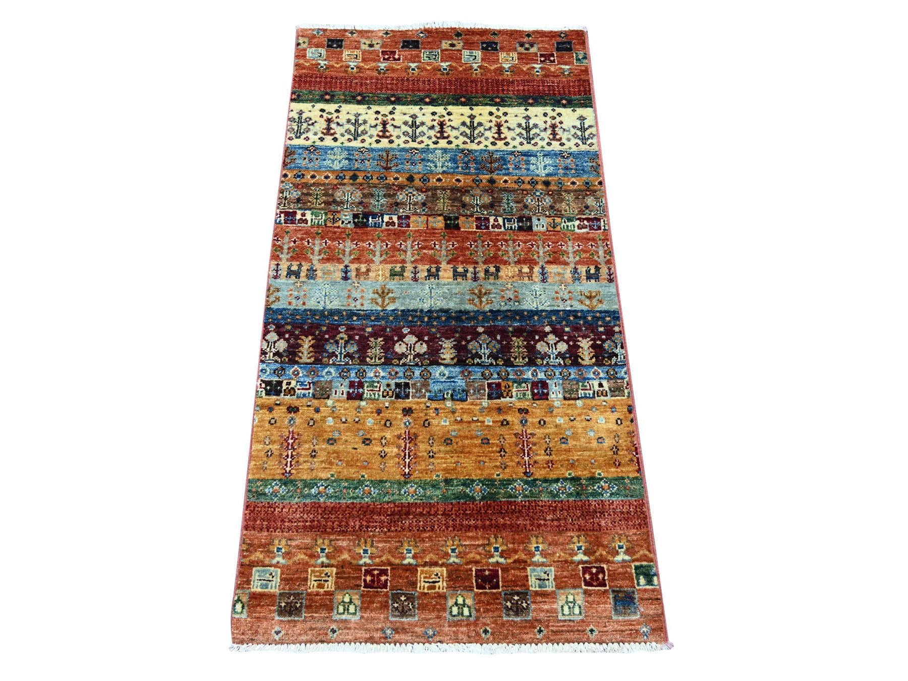 Gabbeh Tribal & Geometric hand-knotted wool rug in Red, 2'2" x 4'3" — SKU O022067