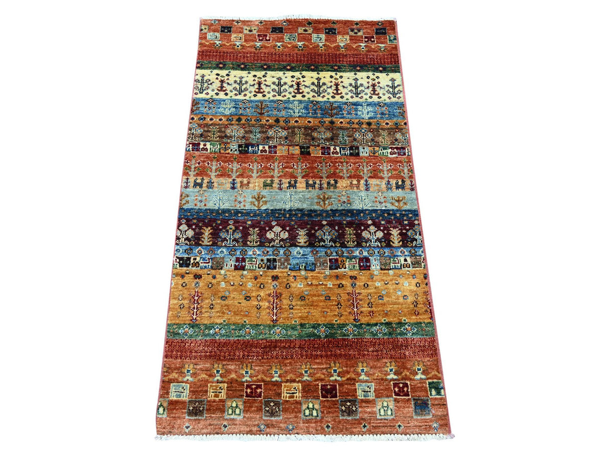 Gabbeh Tribal & Geometric hand-knotted wool rug in Red, 2'2" x 4'3" — SKU O022067