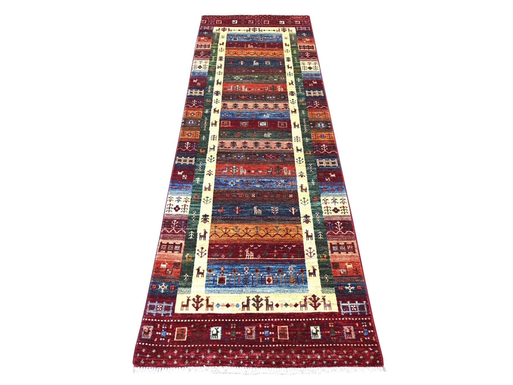 Red 2'8" x 8'3" Tribal & Geometric Hand knotted Wool Rug - Sku: O022069