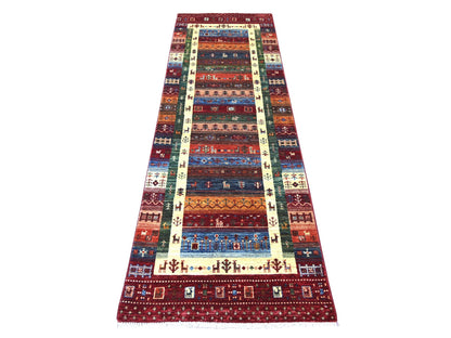 Red 2'8" x 8'3" Tribal & Geometric Hand knotted Wool Rug - Sku: O022069