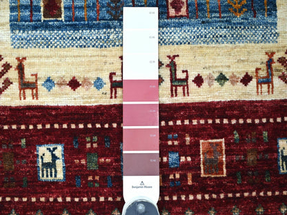 Gabbeh Tribal & Geometric hand-knotted wool runner in Red, 2'8" x 8'3" — SKU O022069 (view 3)