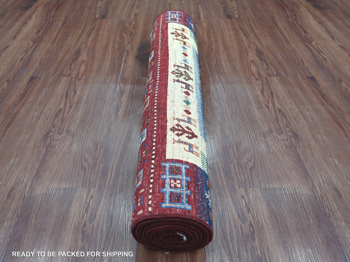 Gabbeh Tribal & Geometric hand-knotted wool runner in Red, 2'8" x 8'3" — SKU O022069 (view 4)