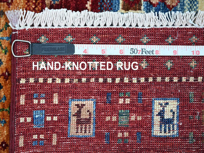 Gabbeh Tribal & Geometric hand-knotted wool runner in Red, 2'8" x 8'3" — SKU O022069 (view 6)