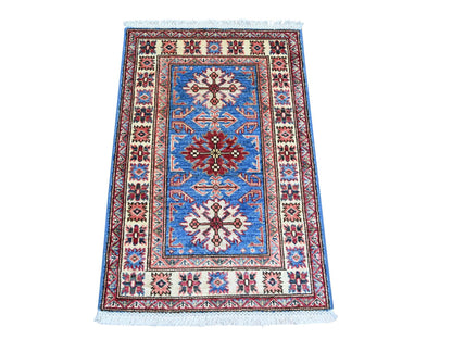 Blue 2'0" x 3'0" Tribal & Geometric Hand knotted Wool Rug - Sku: O022073