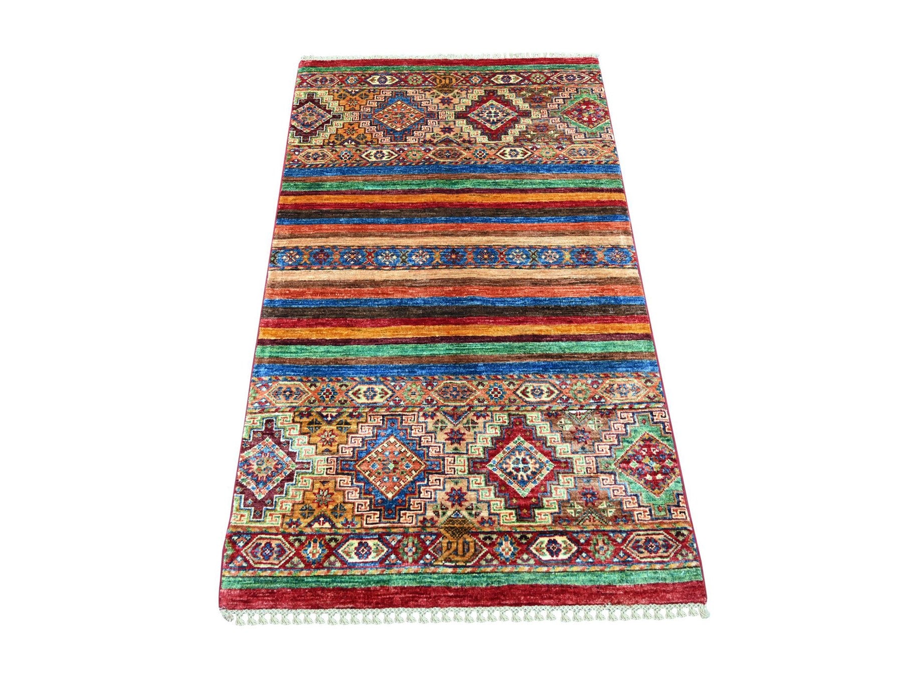 Kazak Tribal & Geometric hand-knotted wool rug in Red, 2'11" x 4'11" — SKU O022077