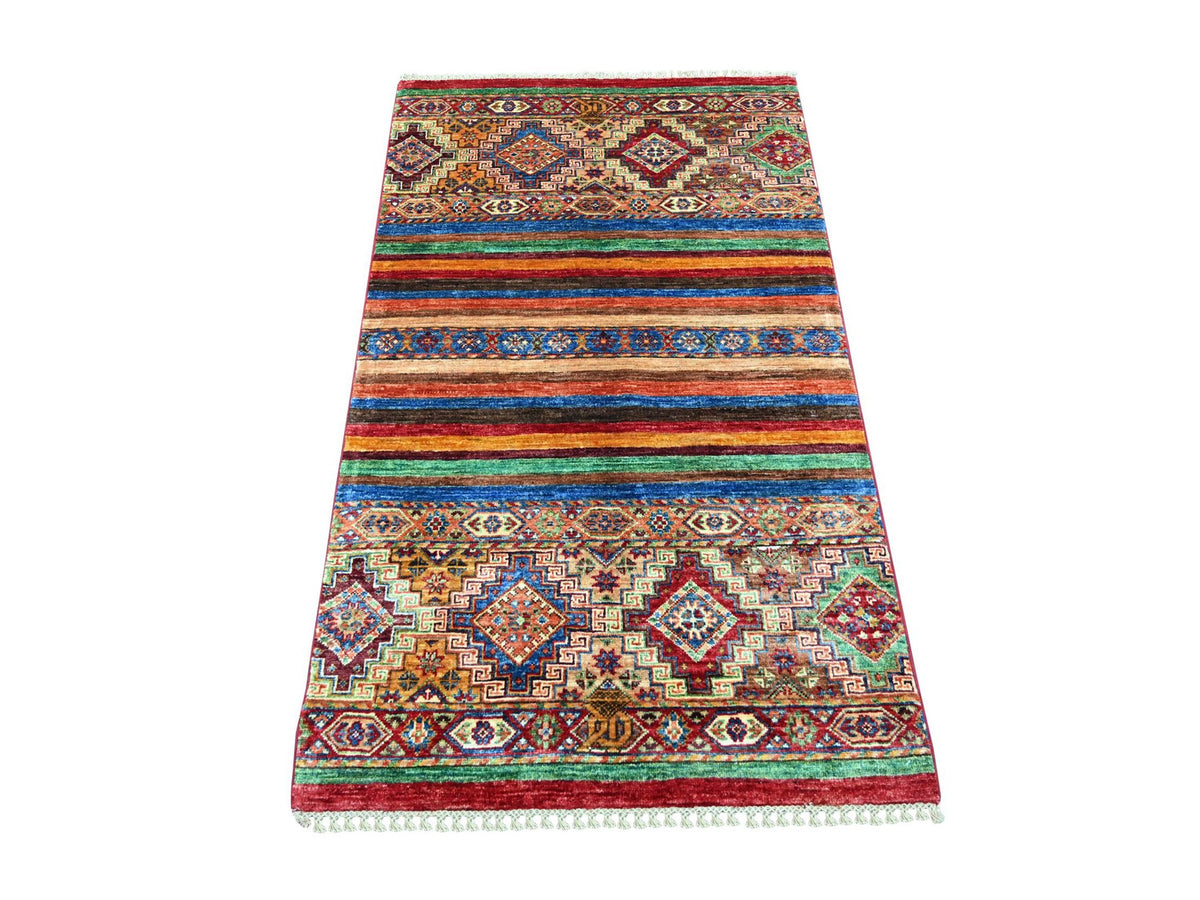 Kazak Tribal & Geometric hand-knotted wool rug in Red, 2'11" x 4'11" — SKU O022077