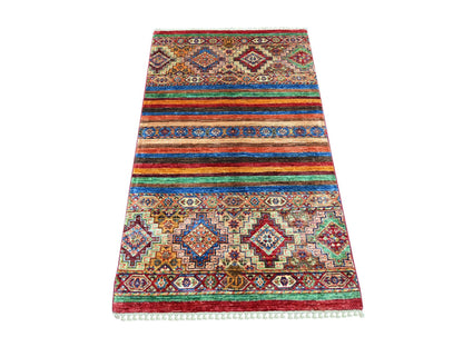 Kazak Tribal & Geometric hand-knotted wool rug in Red, 2'11" x 4'11" — SKU O022077