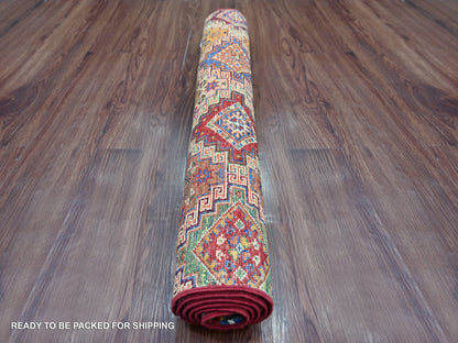 Kazak Tribal & Geometric hand-knotted wool rug in Red, 2'11" x 4'11" — SKU O022077 (view 4)