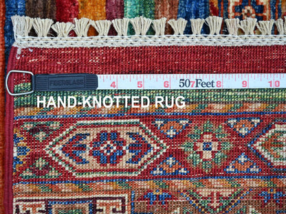 Red 2'11" x 4'11" Tribal & Geometric Hand knotted Wool Rug - Sku: O022077