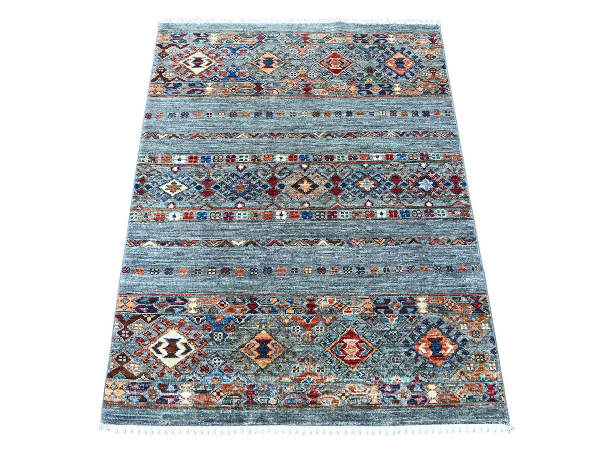 Kazak Tribal & Geometric hand-knotted wool rug in Gray, 3'2" x 4'1" — SKU O022078