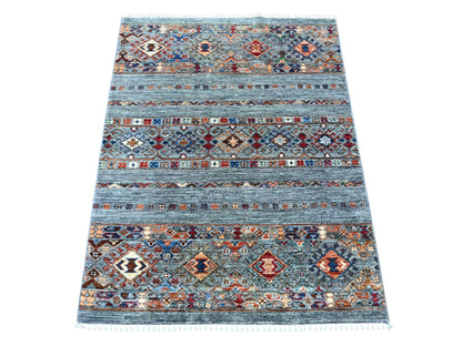 Kazak Tribal & Geometric hand-knotted wool rug in Gray, 3'2" x 4'1" — SKU O022078