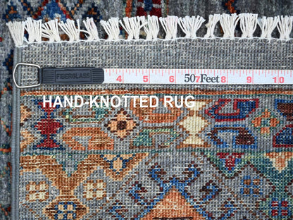 Kazak Tribal & Geometric hand-knotted wool rug in Gray, 3'2" x 4'1" — SKU O022078 (view 6)